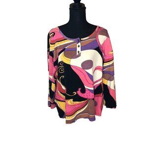 Raakhee Novelty Print Sequin Embellished Top Plus Size 2X